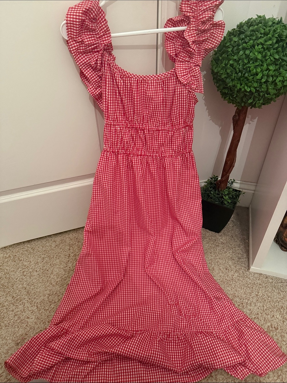 Women’s' Red Gingham Ruffle Strap Dress